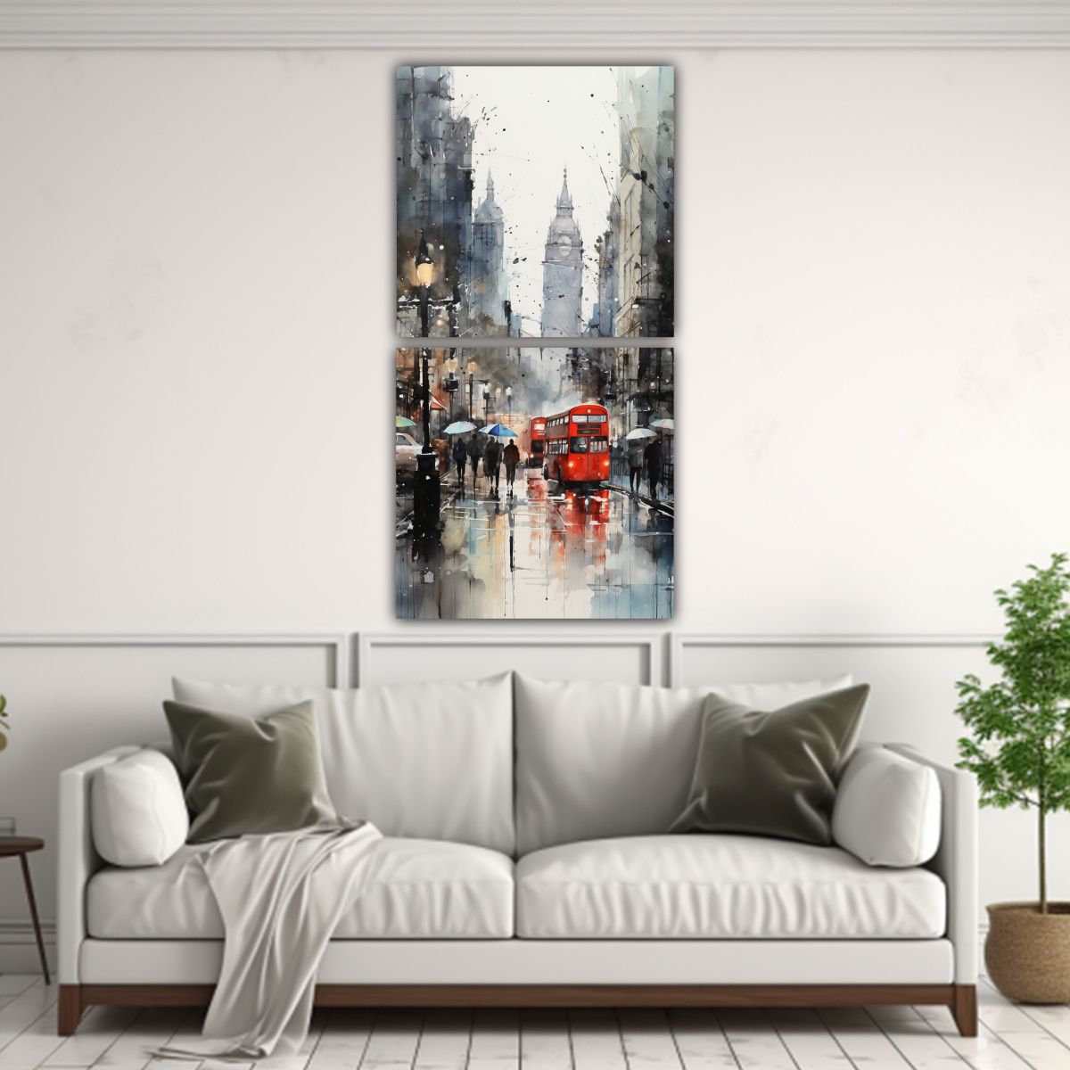 GENERICO - Cuadro Abstracto Ciudad Acuarela Set De 2 80x160 Cm