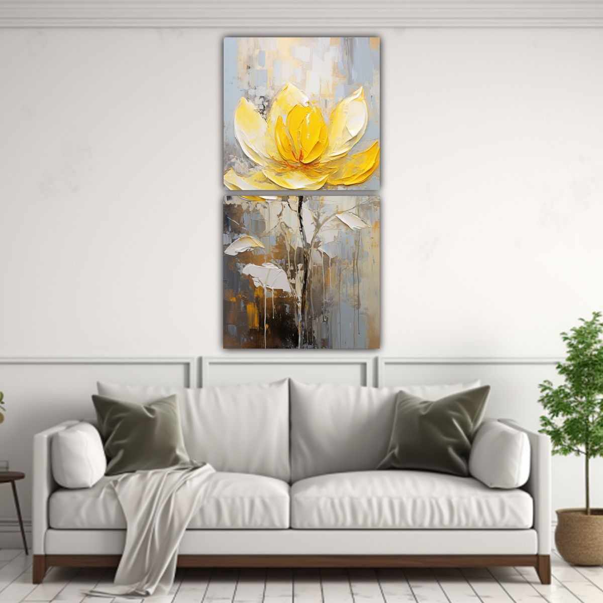 GENERICO - Cuadro Acuarela Minimalismo Loto Amarillo Sobre 80x160 Cm