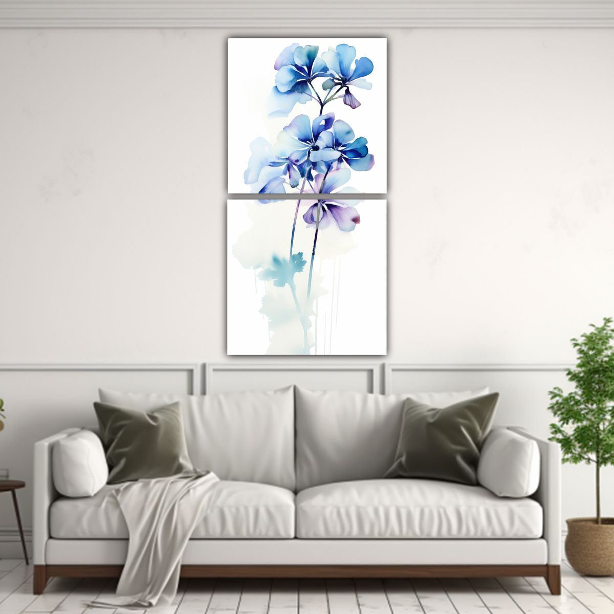 GENERICO - Pintura Abstracta Flores Geranio Blanco Y Azul 70x140 Cm