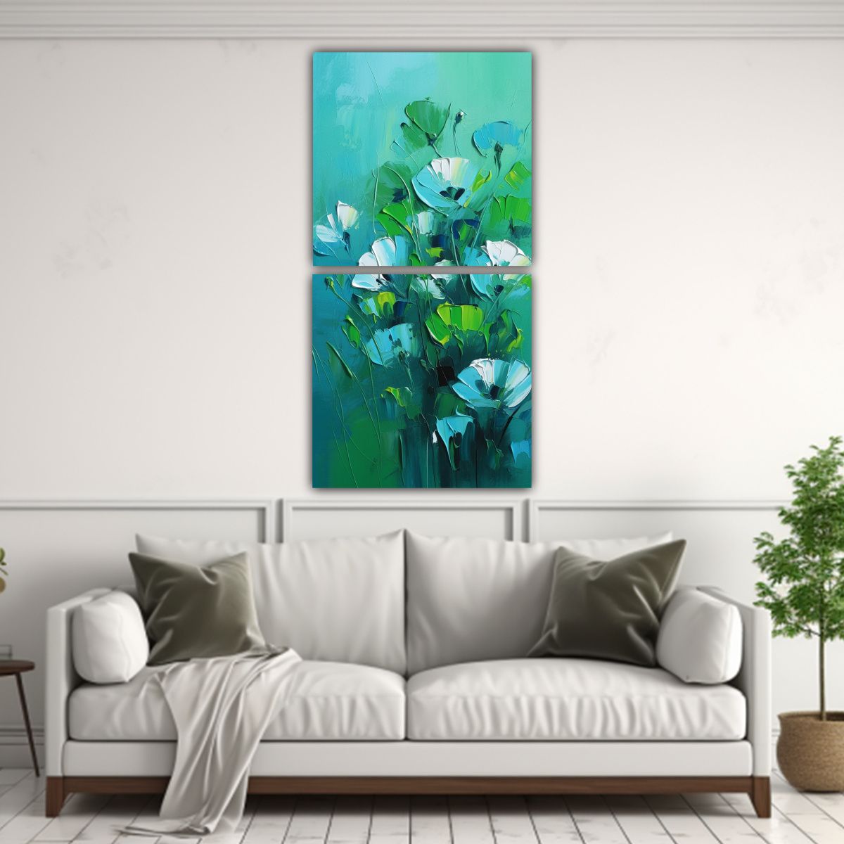 GENERICO - Pintura De Flores En Lienzo En Colores Verde Y 70x140 Cm
