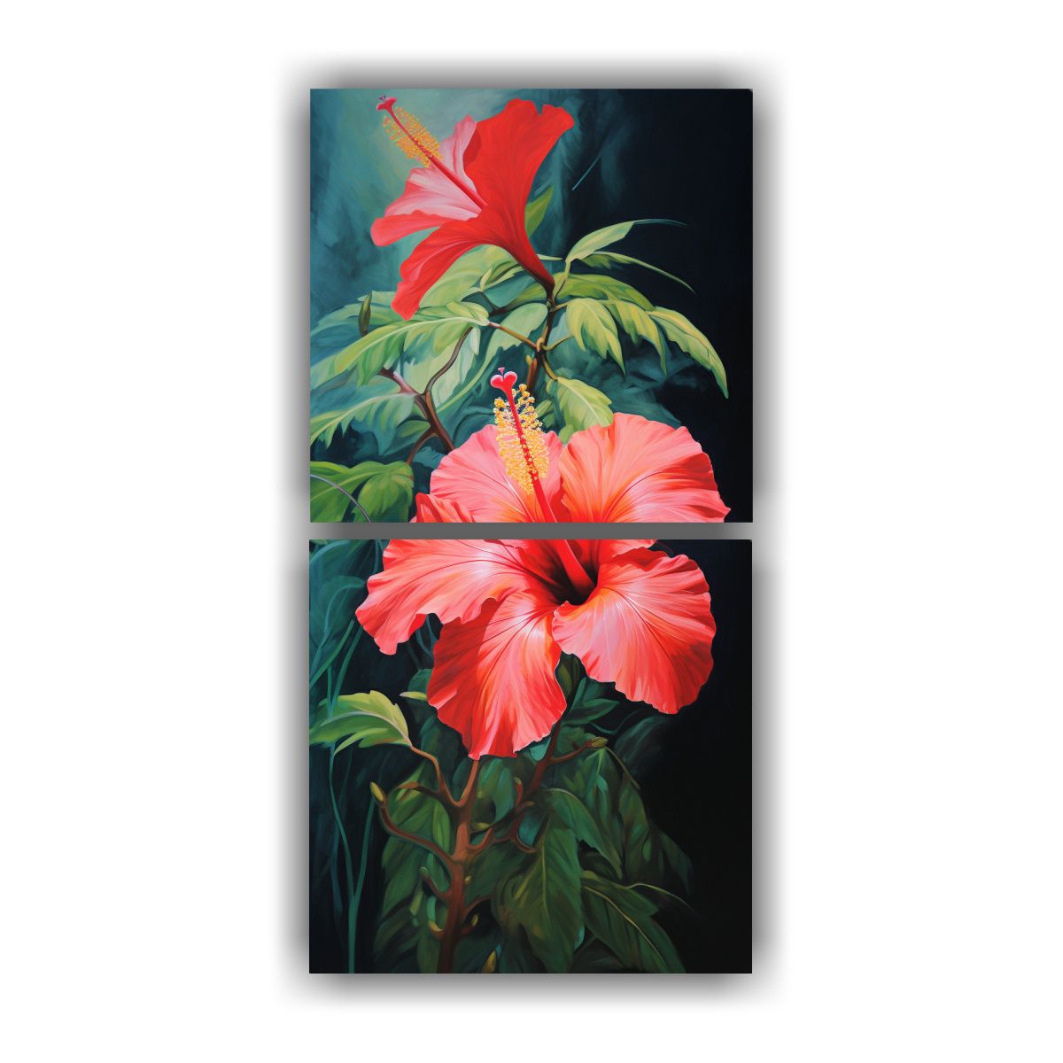 GENERICO - Pintura Abstracta De Flores Hibisco En Lienzo 80x160 Cm