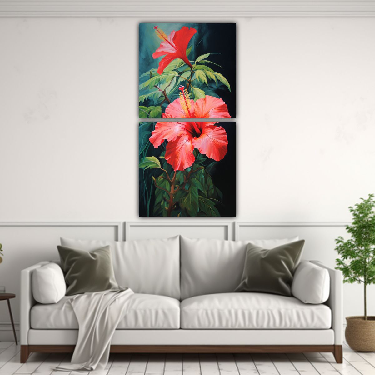 GENERICO - Pintura Abstracta De Flores Hibisco En Lienzo 80x160 Cm