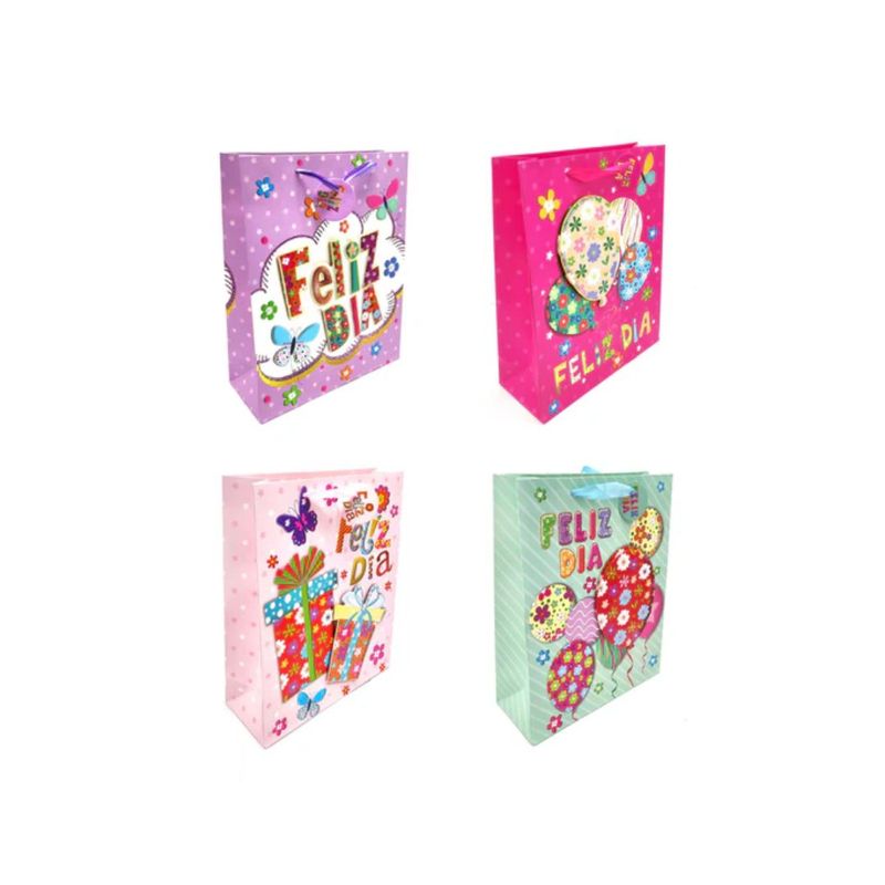 GENERICO - Bolsa de Regalo Feliz Dia Flor 12 Unidades 26x32cm