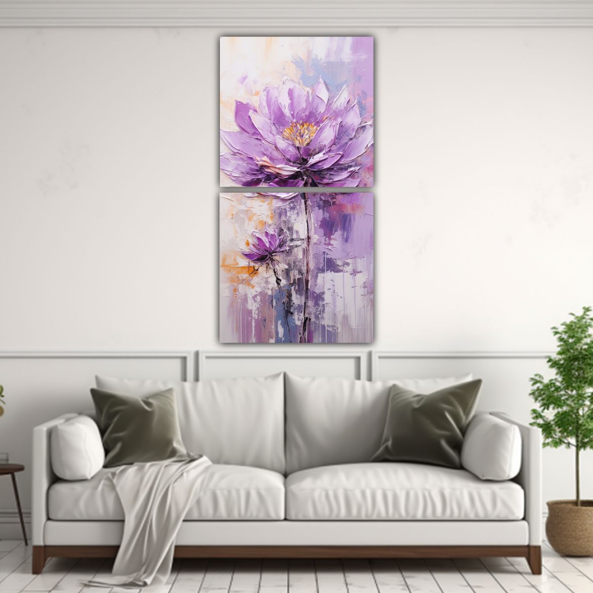 GENERICO - Pintura En Lienzo Estilo Loto Púrpura De Dos 80x160 Cm