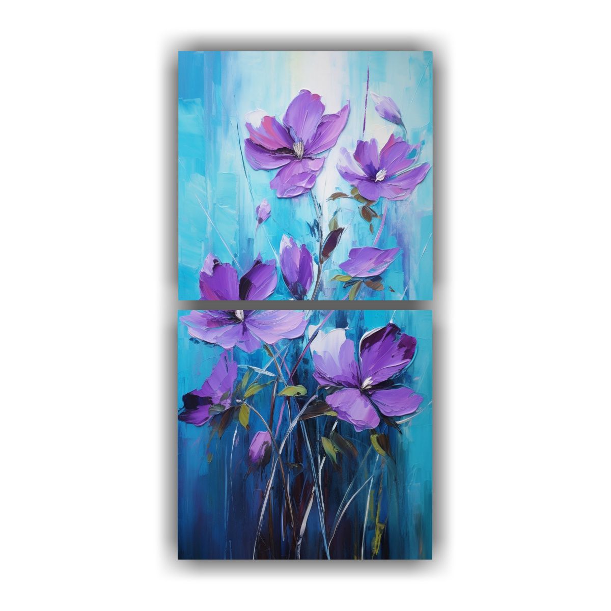 GENERICO - Pintura En Lienzo De Flores Púrpuras Y Turquesas 80x160 Cm