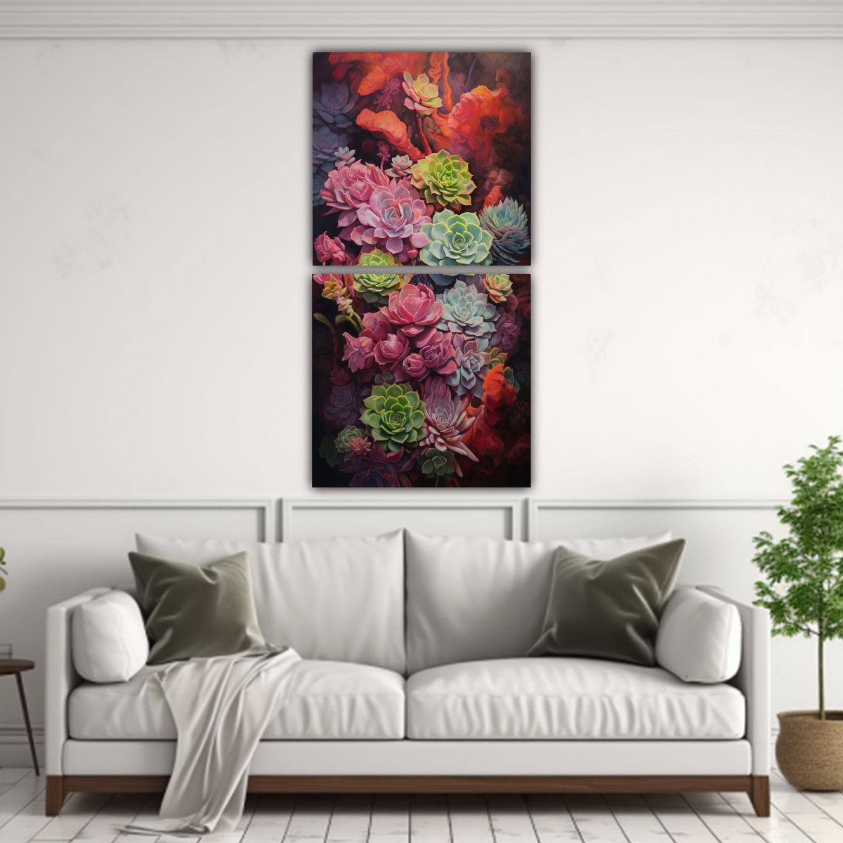 GENERICO - Pintura Abstracta De Suculentas En óleo De Alta 70x140 Cm