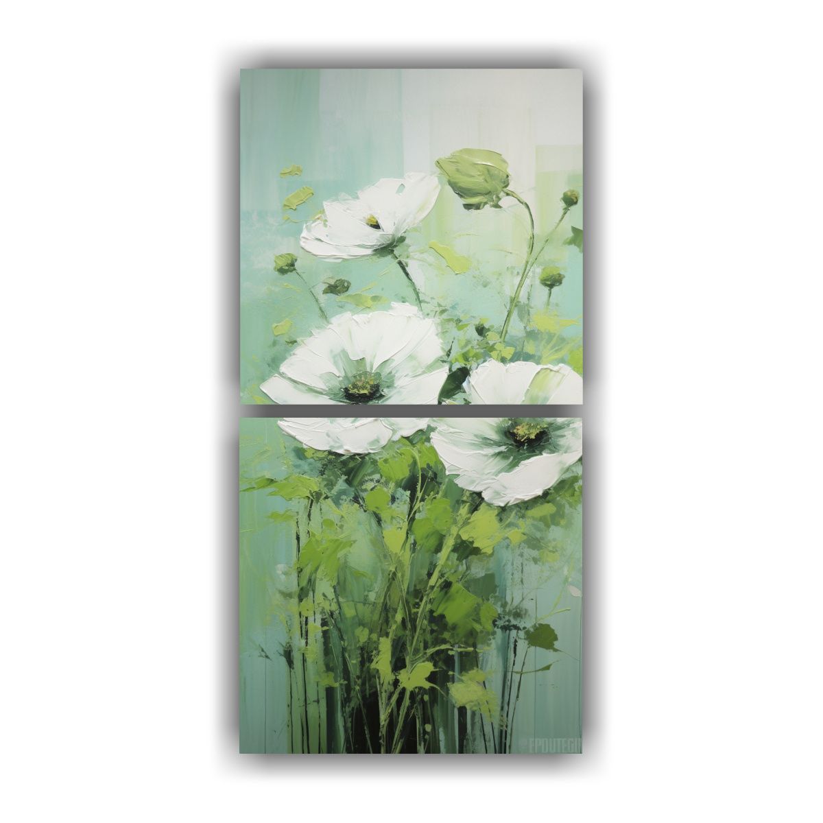 GENERICO - Cuadro Minimalista Flores Verdes En Bastidor 70x140 Cm