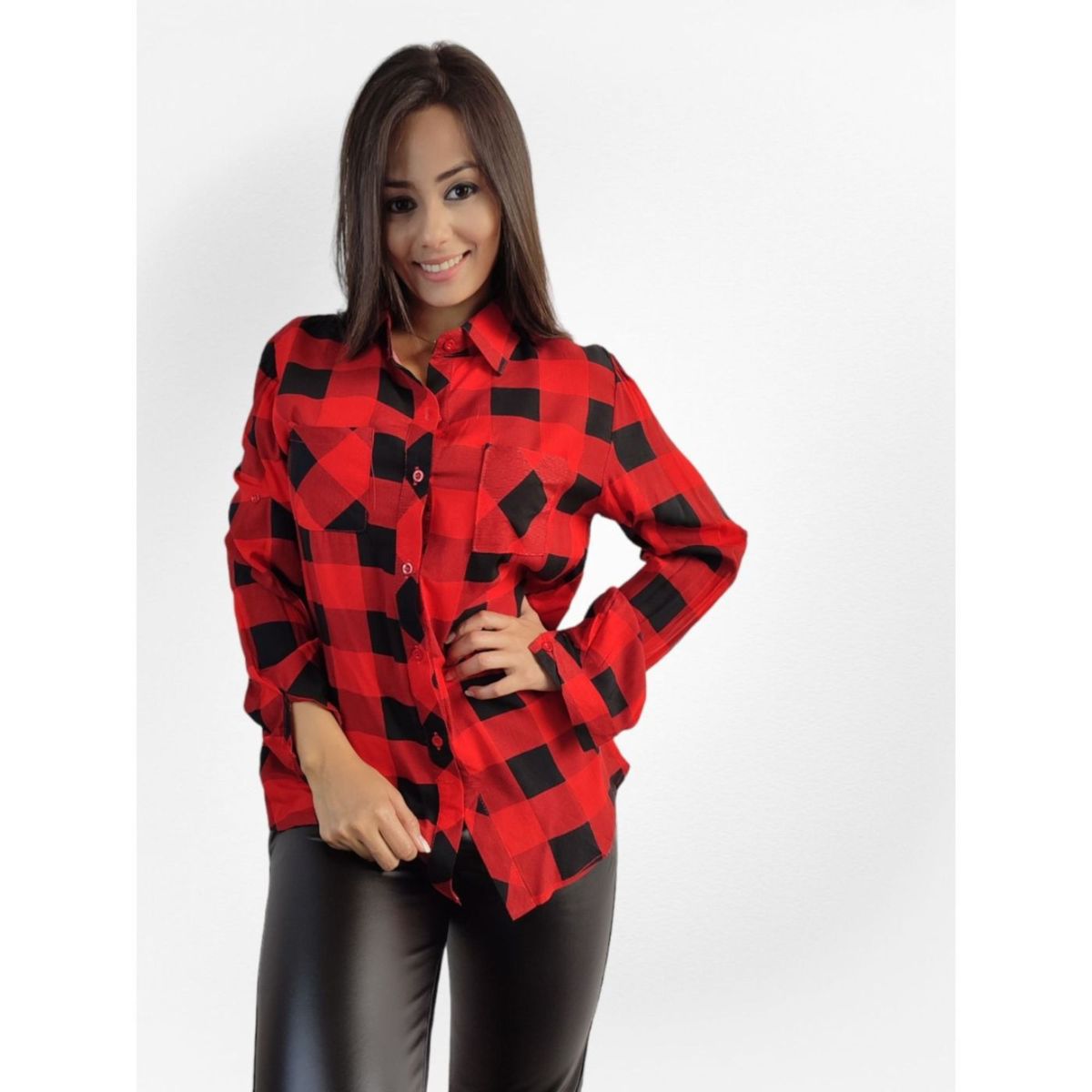 LIKE SHOP - Blusa Mujer Manga Larga Cuadrillé Leñadora Colores Verano 5060