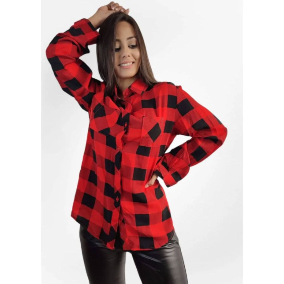 LIKE SHOP - Blusa Mujer Manga Larga Cuadrillé Leñadora Colores Verano 5060