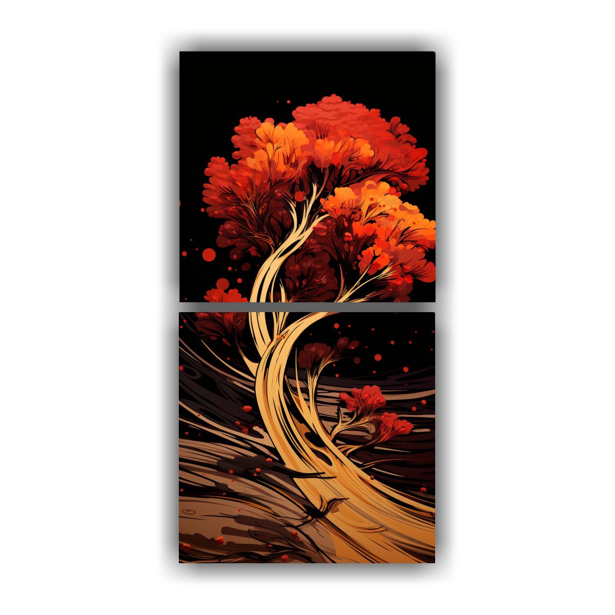 GENERICO - Pintura De Pared Árbol De Pino En Rojo Y Dorado 70x140 Cm