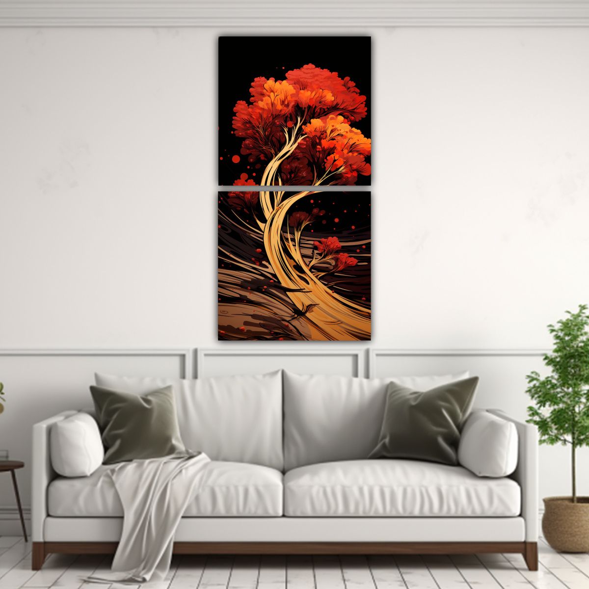 GENERICO - Pintura De Pared Árbol De Pino En Rojo Y Dorado 70x140 Cm