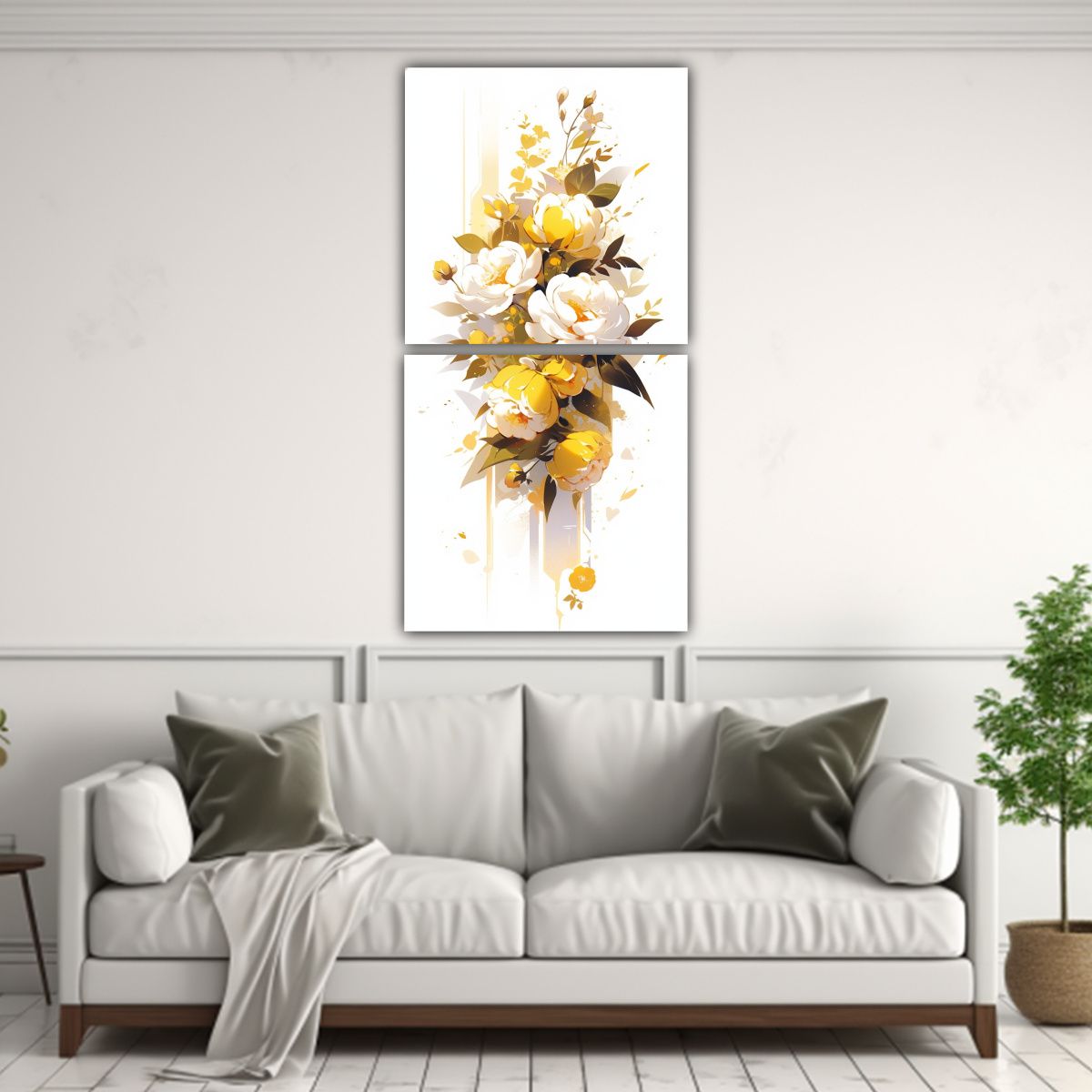 GENERICO - Díptico Impreso Linda Colores Amarillo Y Blanco 80x160 Cm