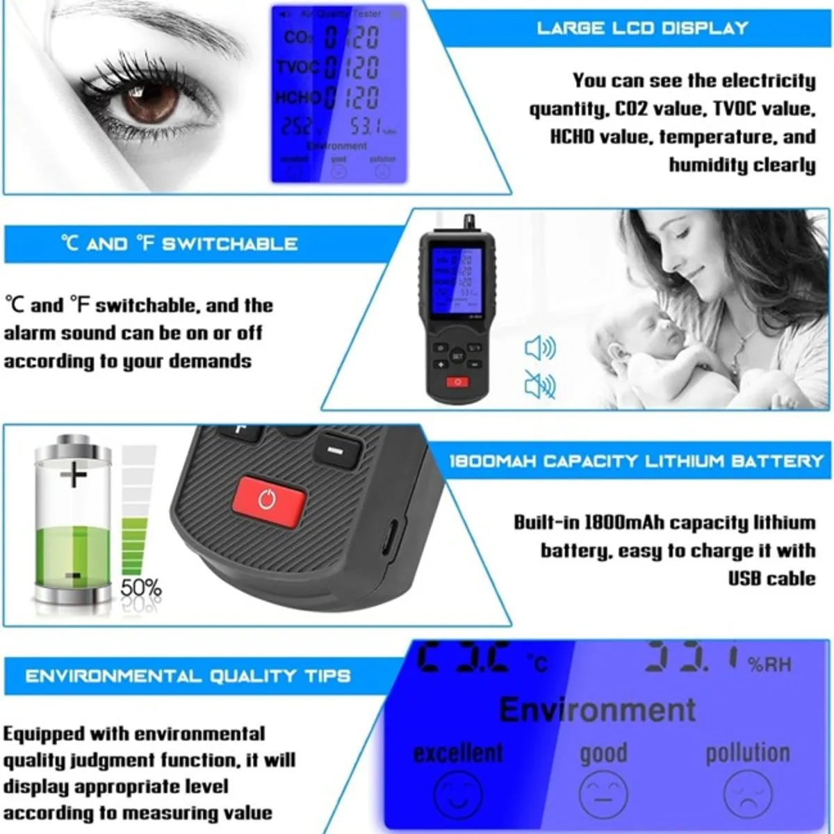 GENERICO - Monitor calidad aire CO2 TVOC formaldeido HCHO