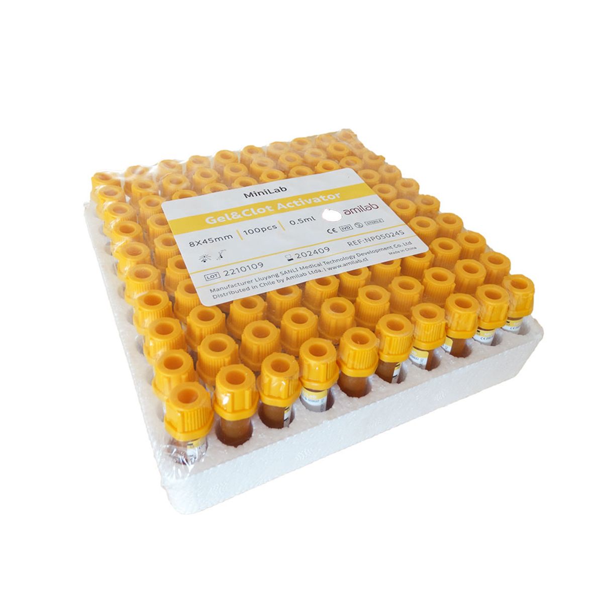 GENERICO - Tubo tapa amarillo ambar 0,5ml 10x45mm Vaculab 100 unidades