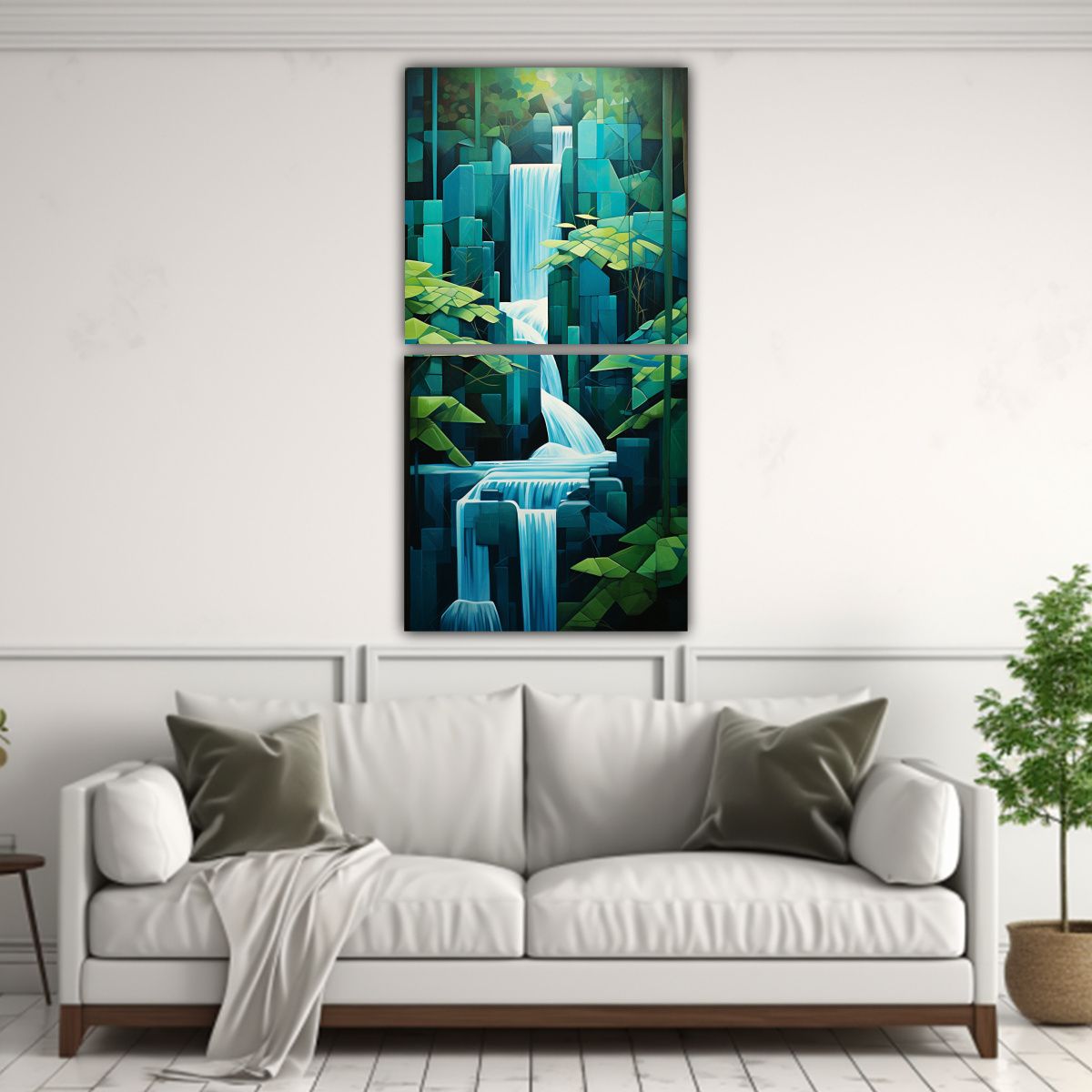 GENERICO - Dos Lienzos Geometrías Inspiradoras Azul Y Verde 80x160 Cm