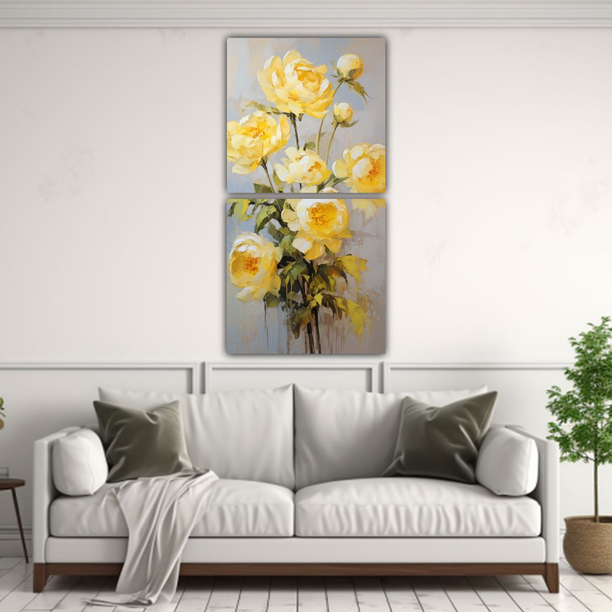 GENERICO - Díptico Espectacular Adorno A Yellow PEONIES En 70x140 Cm