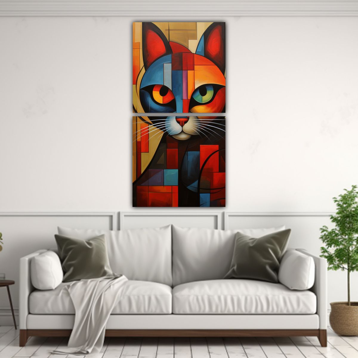 GENERICO - Cuadro Abstracto Gatos Estilo Galería De Arte 70x140 Cm