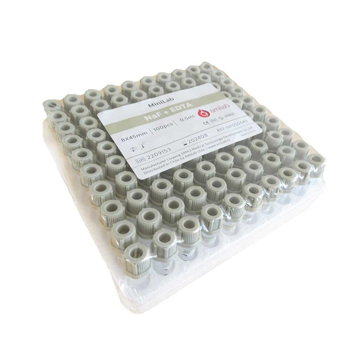GENERICO - Tubo tapa Gris 0.5ml Floruro + EDTA  8x45mm 100 unidades