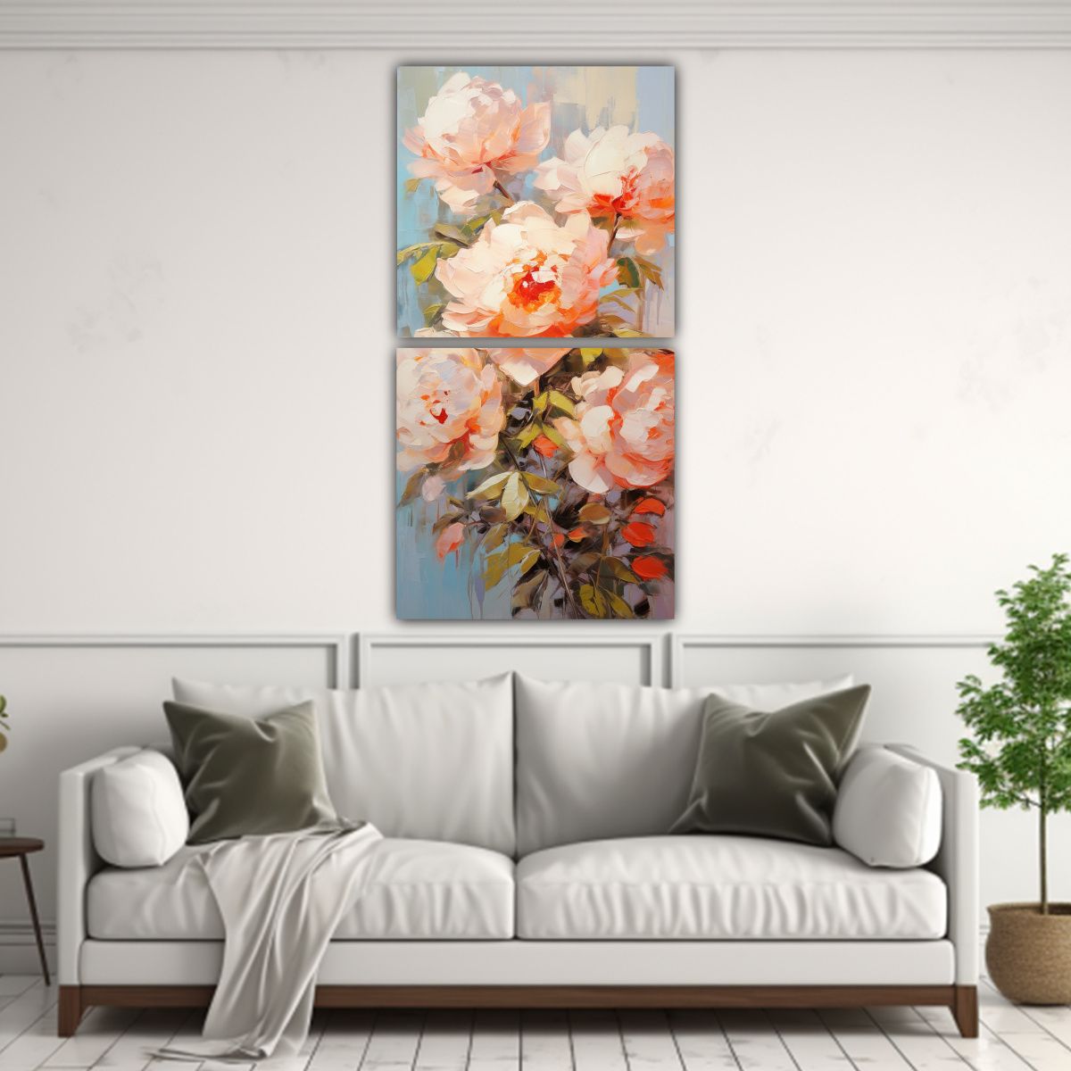 GENERICO - Cuadro Vibrante De Peonías En Ambiente Intenso 80x160 Cm