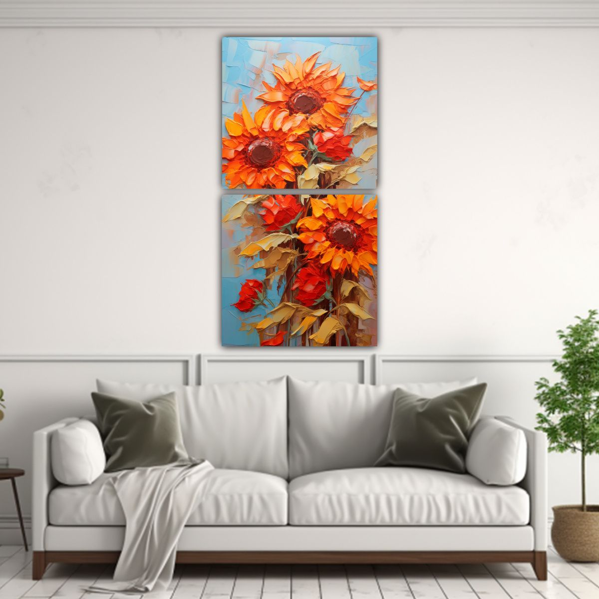 GENERICO - Dos Lienzos Surrealistas De Girasoles Rojos En 80x160 Cm