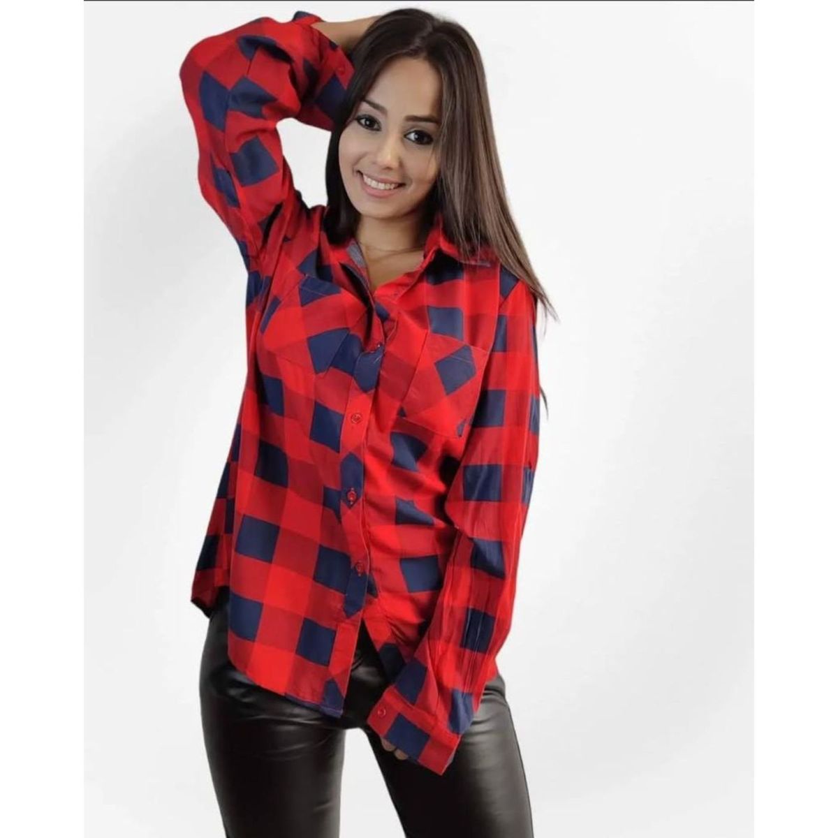 LIKE SHOP - Blusa Mujer Manga Larga Cuadrillé Leñadora Colores Verano 5060