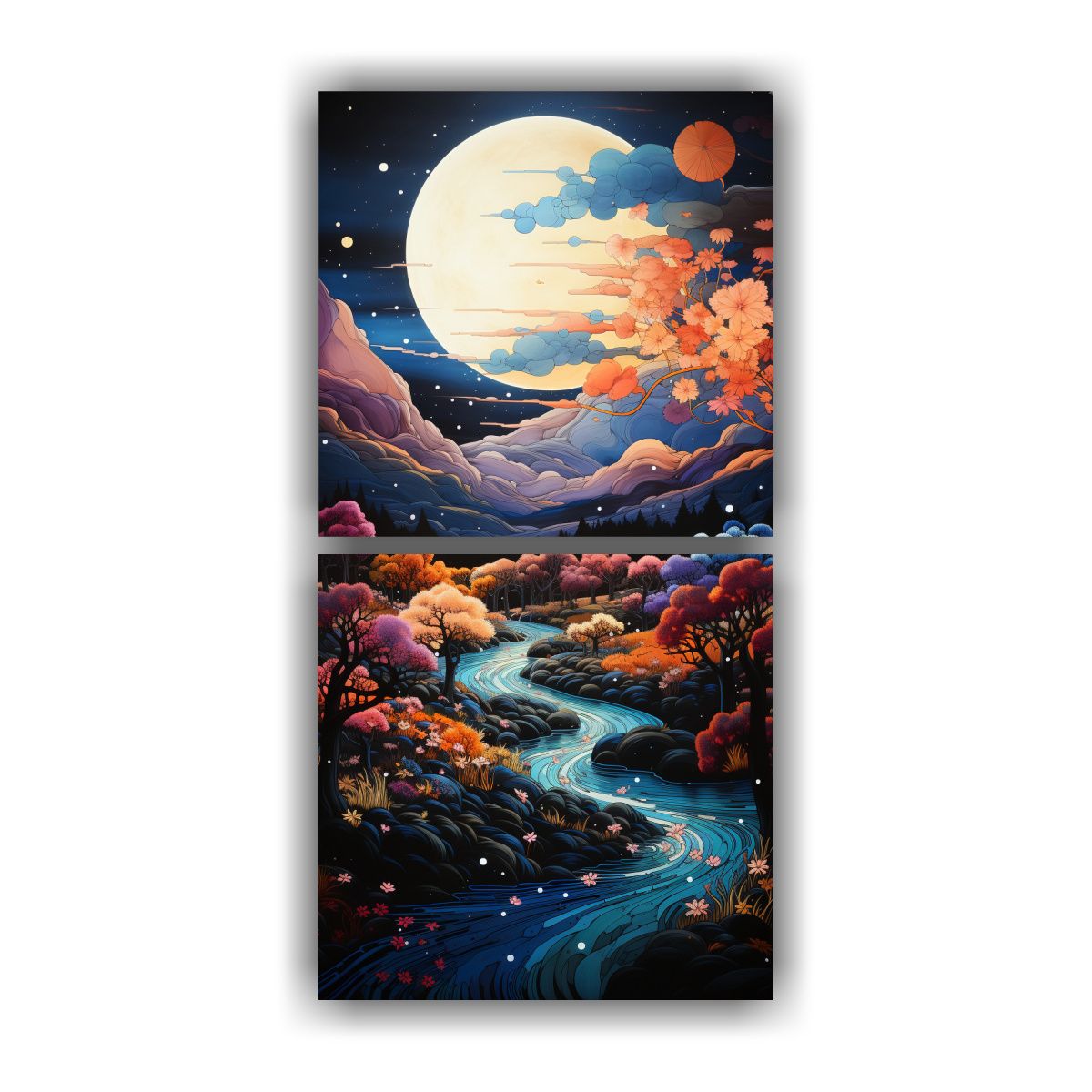 GENERICO - Paisaje Nocturno Con Luna Y Montañas En Un 80x160 Cm