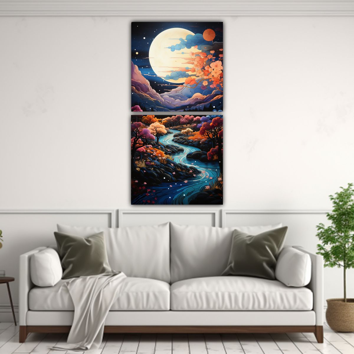 GENERICO - Paisaje Nocturno Con Luna Y Montañas En Un 80x160 Cm