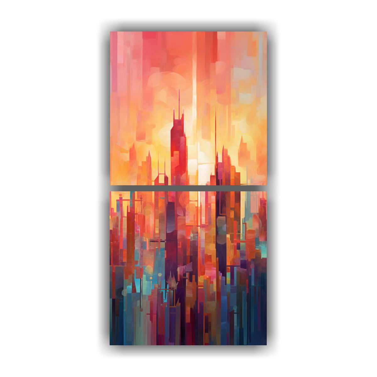 GENERICO - Cuadro Abstracto De Ciudad Con Dos Paneles En 70x140 Cm