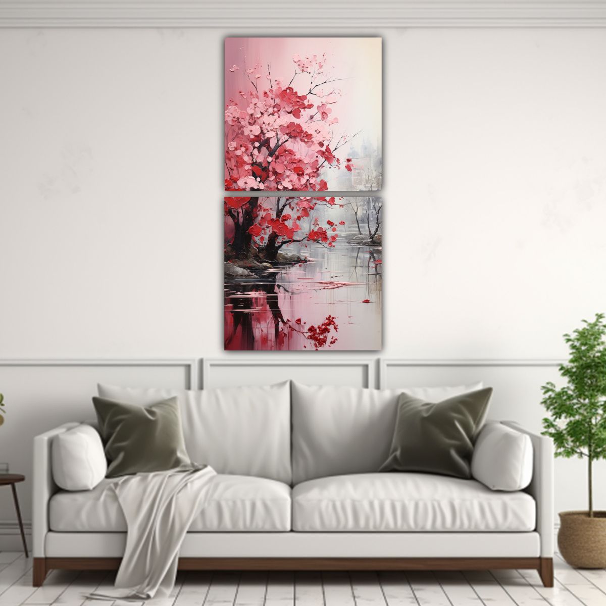 GENERICO - Cuadro De árboles En Plata Y Blanco Estilo 80x160 Cm