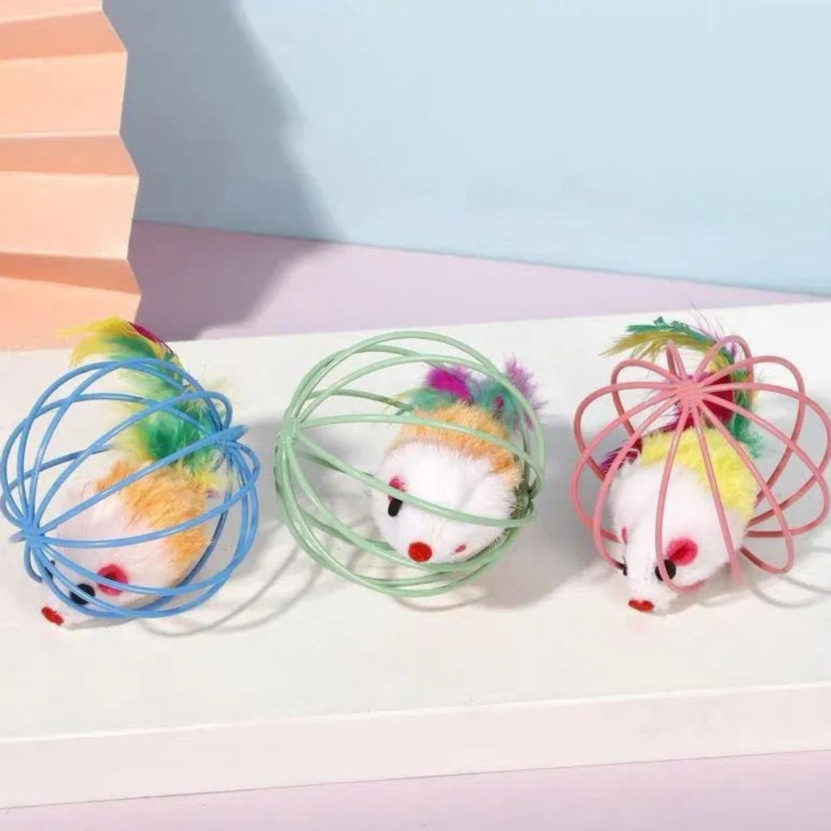 GENERICO - Juguete Pack 5pcs Mini Jaula De Ratón Con Pluma Para Gatos