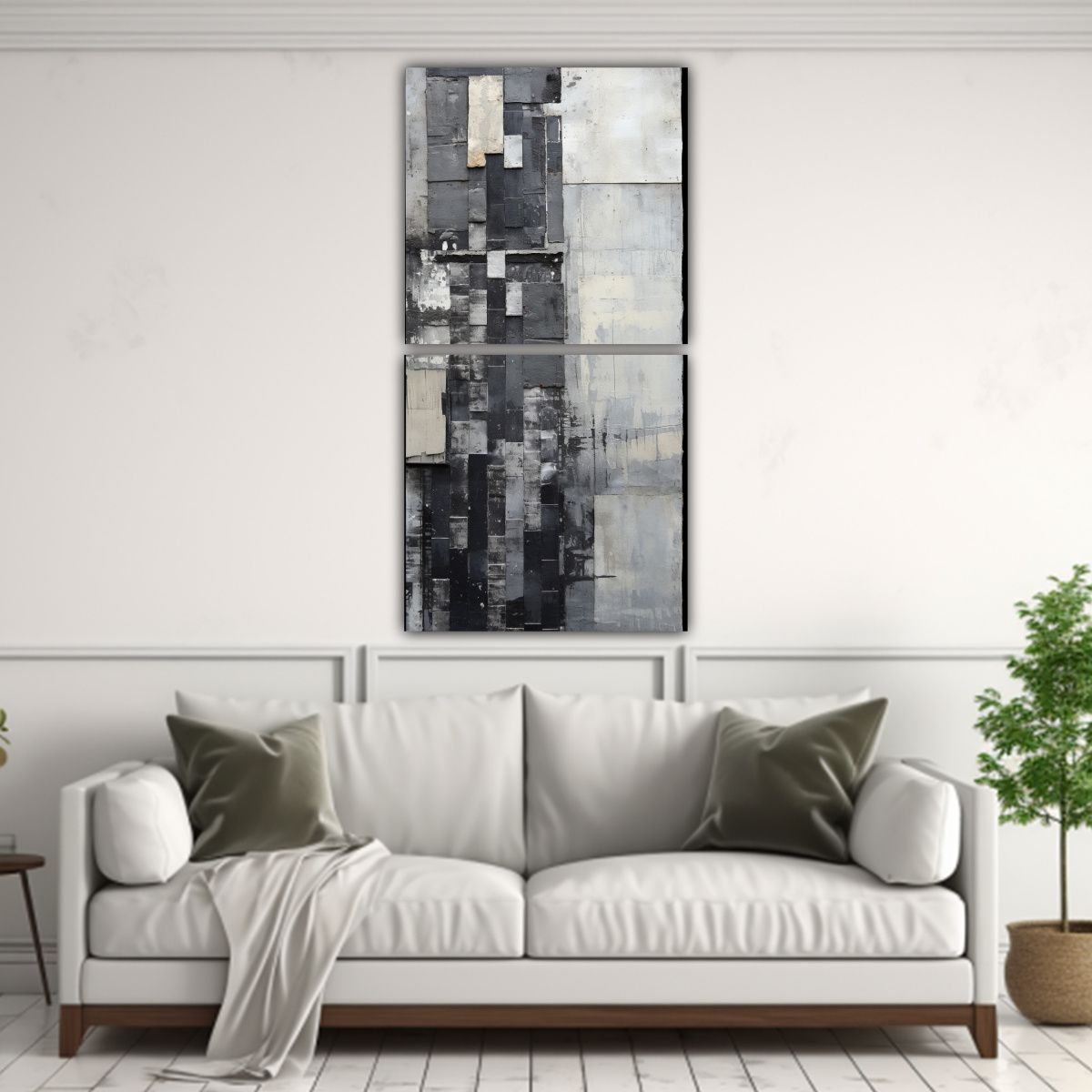 GENERICO - Cuadro Decorativo Abstracto Con Texturas Y Grises 70x140 Cm