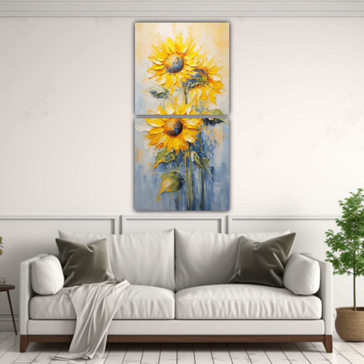 GENERICO - Cuadro De Girasoles Amarillos En Estilo Moderno 80x160 Cm