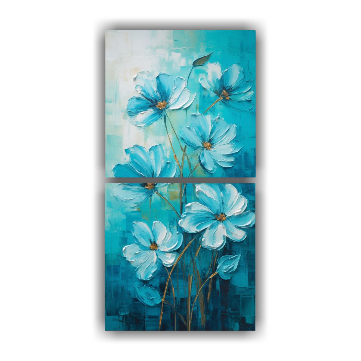 GENERICO - Pintura Floral Turquesa En Lienzo Estilo Vintage 80x160 Cm