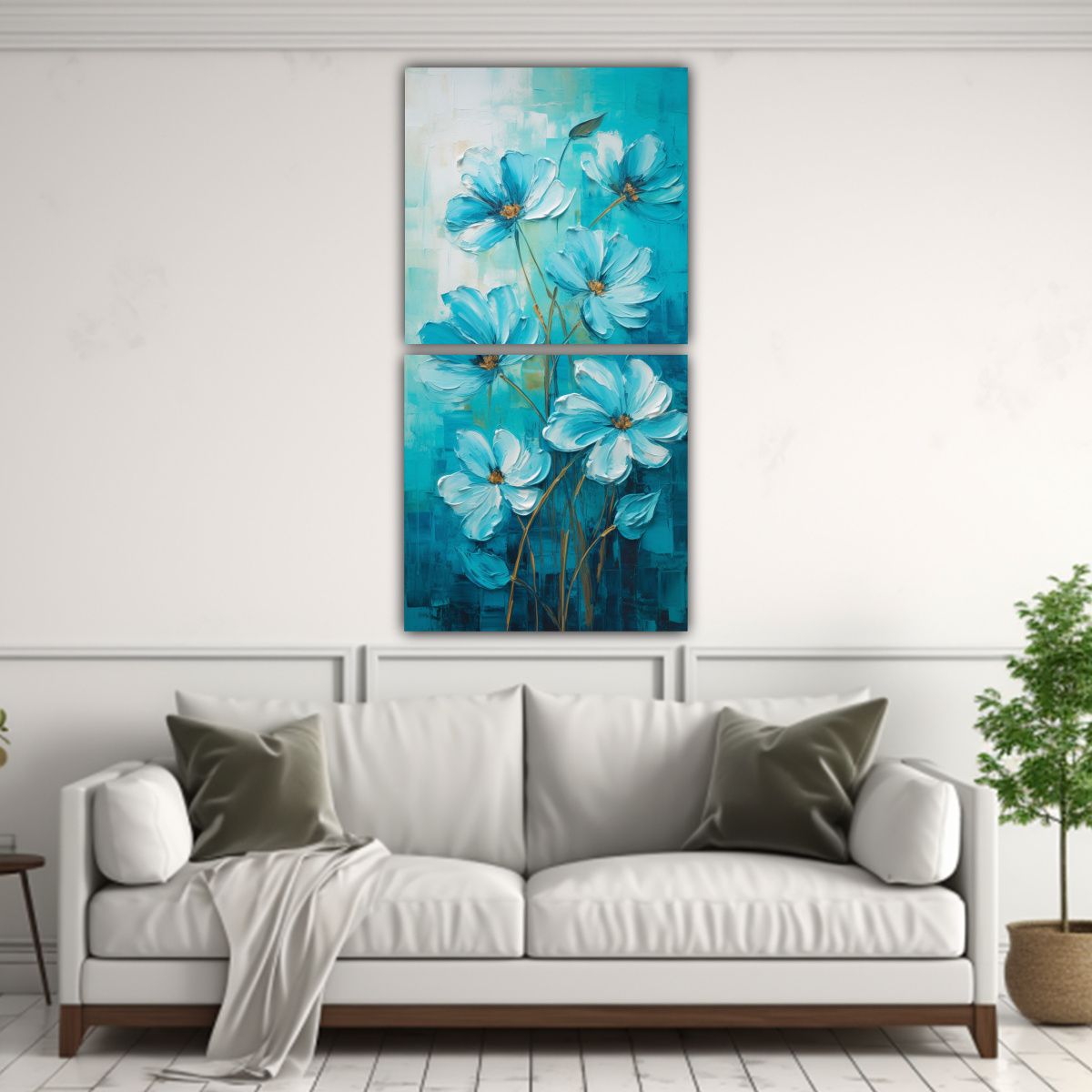 GENERICO - Pintura Floral Turquesa En Lienzo Estilo Vintage 80x160 Cm