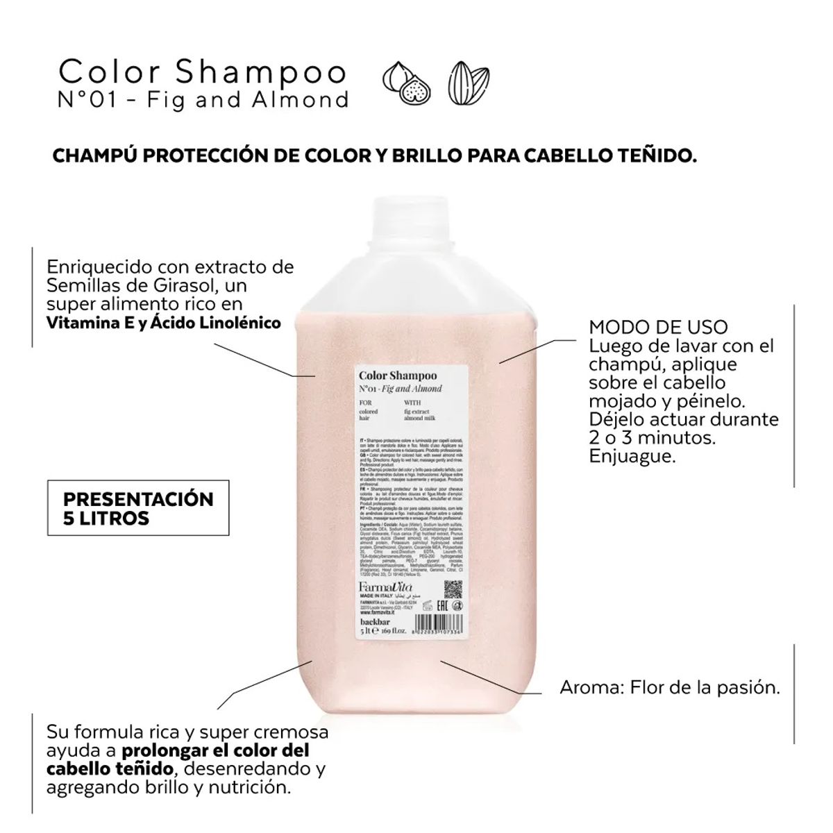 FARMAVITA - Farmavita Color Shampoo Nro 01 Leche de almendras e higos 5000 Ml
