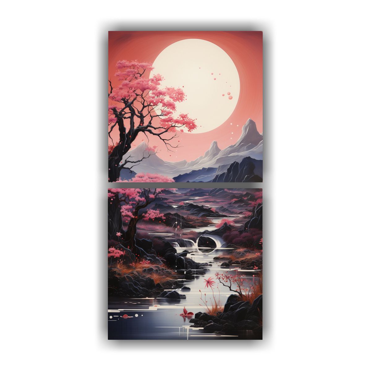 GENERICO - Paisaje Nocturno Con Luna Y Montañas En Bastidor 70x140 Cm