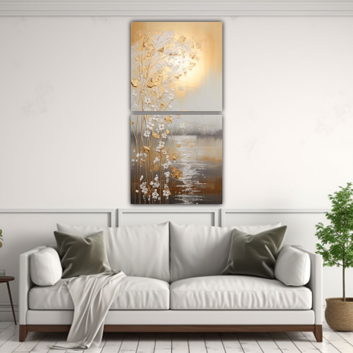 GENERICO - Pintura De Composiciones En Oro Y Plata Estilo 80x160 Cm