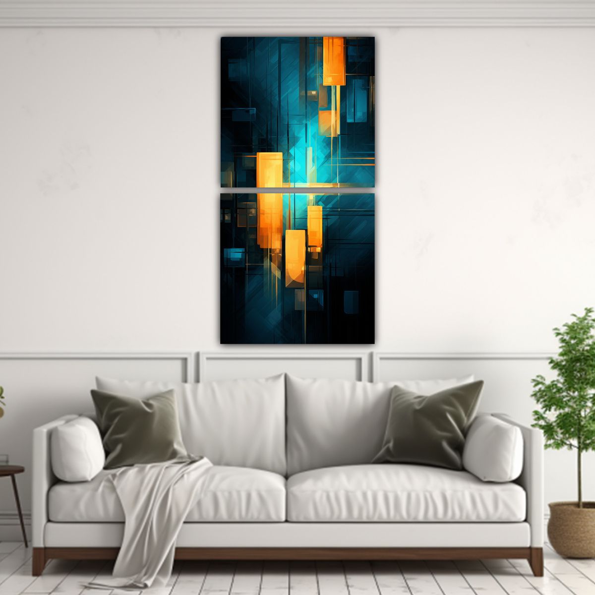 GENERICO - Pintura Abstracta Minimalista Azul Y Naranja 80x160 Cm