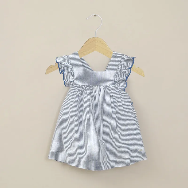 OPALINE - Vestido celeste con rayas de niña