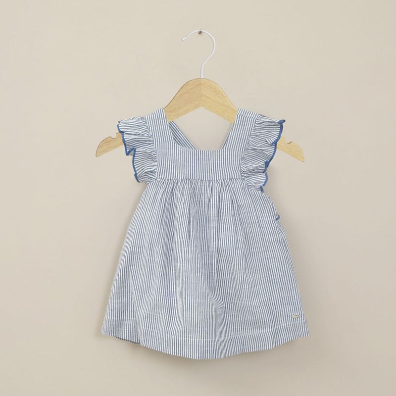 OPALINE - Vestido celeste con rayas de niña