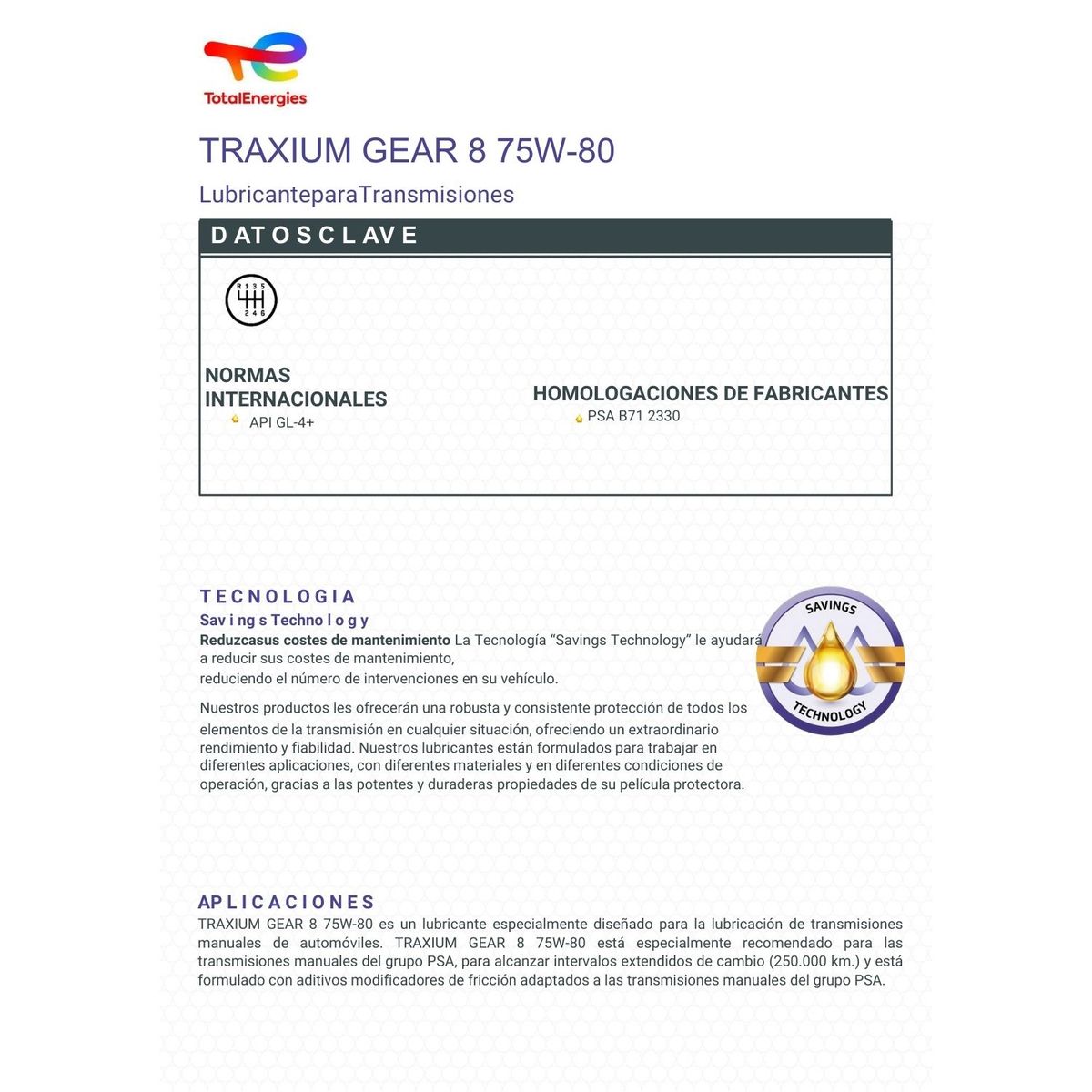 TOTAL - Aceite Caja Mecánica 75w80 Psa Peugeot Citroen B71 2330 2lt.