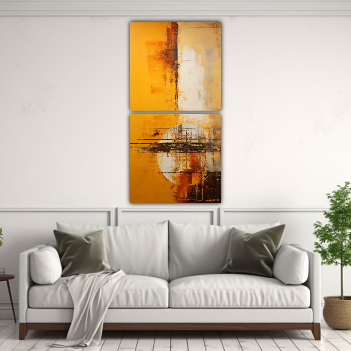 GENERICO - Cuadro Abstracto Mostaza Para Decoración Arte 80x160 Cm