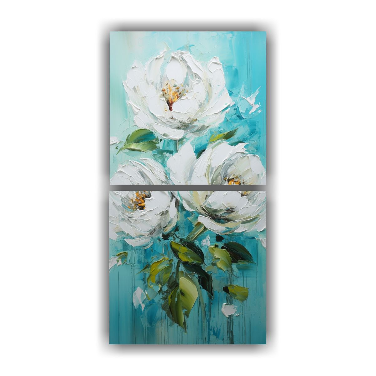 GENERICO - Cuadro Mural En Tonos Turquesa Con Peonías En 70x140 Cm
