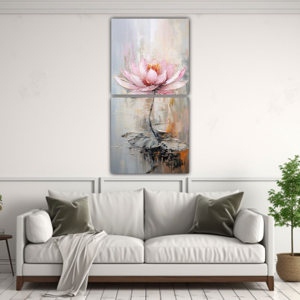 GENERICO - Cuadro Abstracto Majestuoso Con Loto Rosa En 80x160 Cm