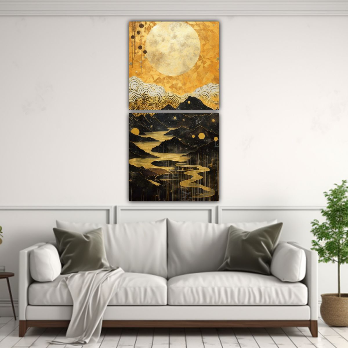 GENERICO - Pintura Con Luna Y Montañas Set De 2 70x140 Cm
