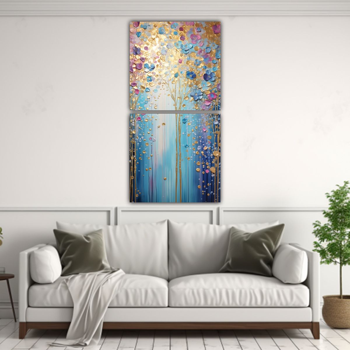 GENERICO - Cuadro En Arco Iris Y Dorado Para Decoración De 70x140 Cm