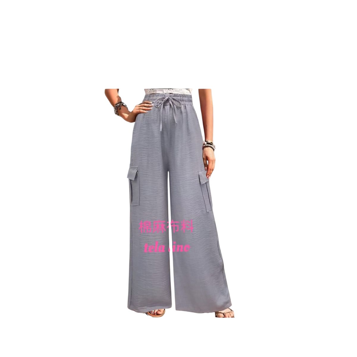 AGW - Pack 3 Pantalones Lino Mujer Con Bolsillos Colores Surtidos