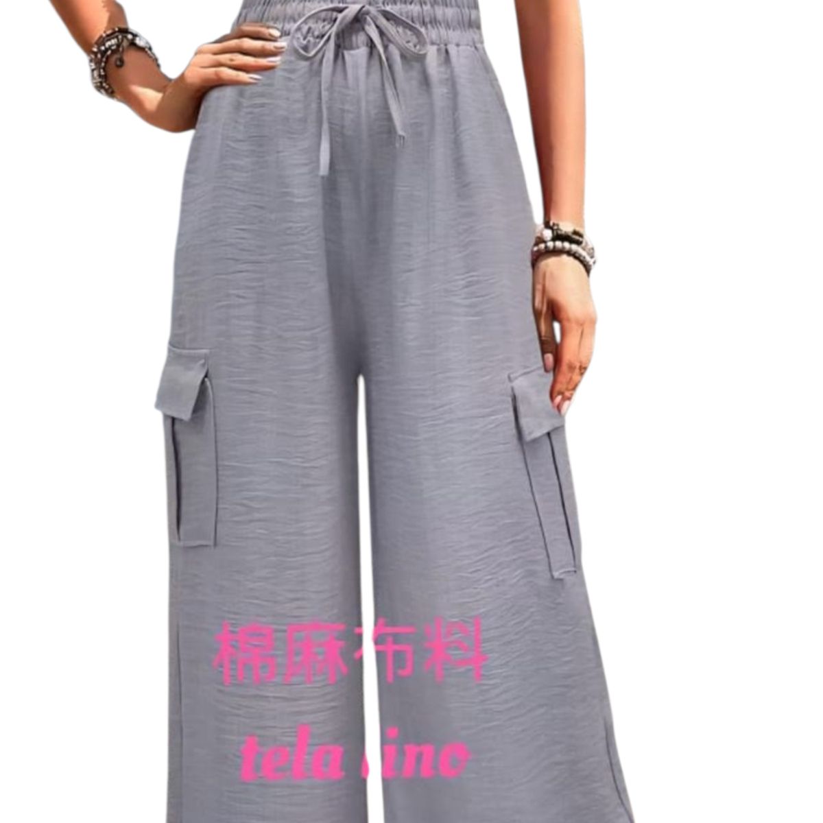 AGW - Pack 3 Pantalones Lino Mujer Con Bolsillos Colores Surtidos