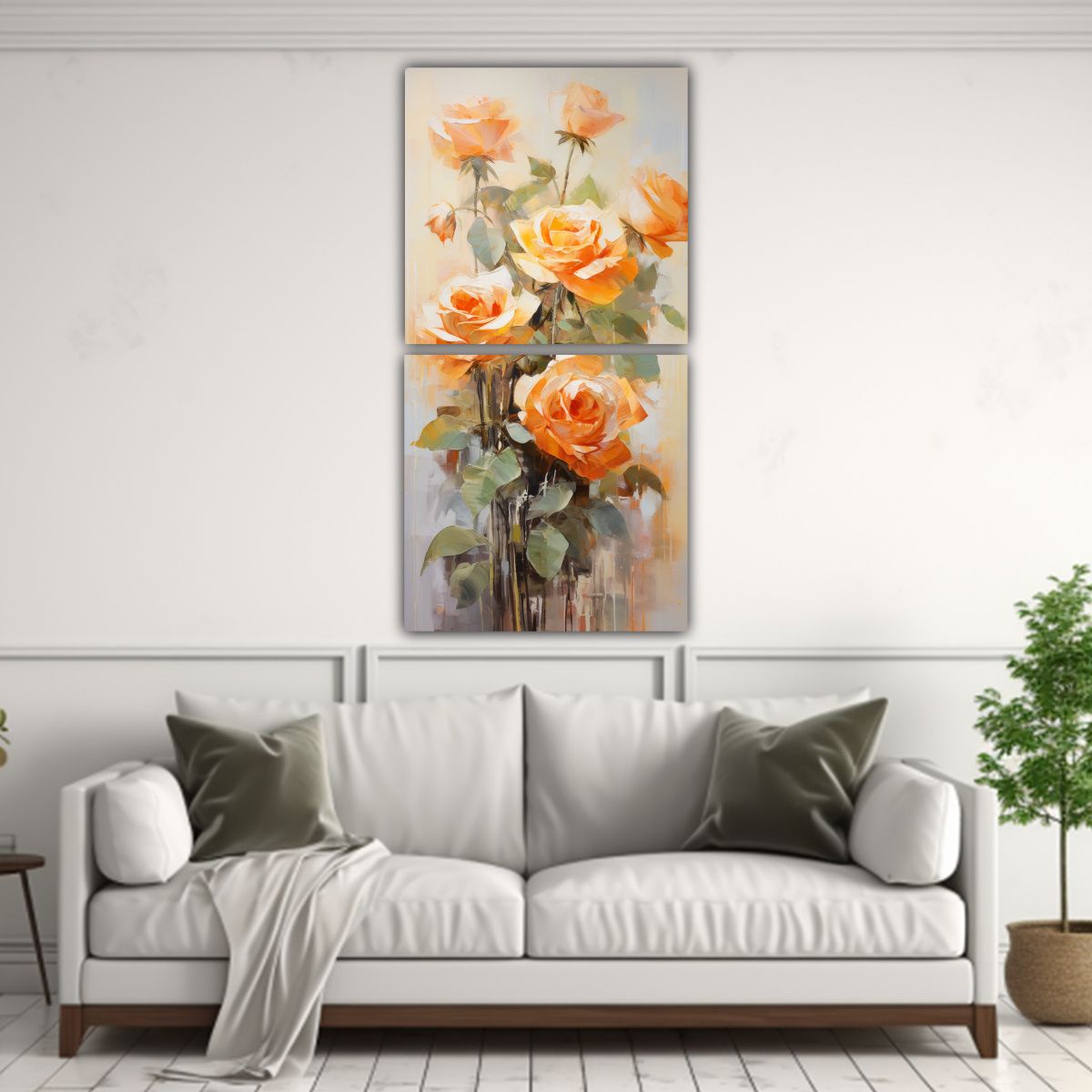 GENERICO - Diptico Impreso Visión De Rosas Naranjas En 80x160 Cm