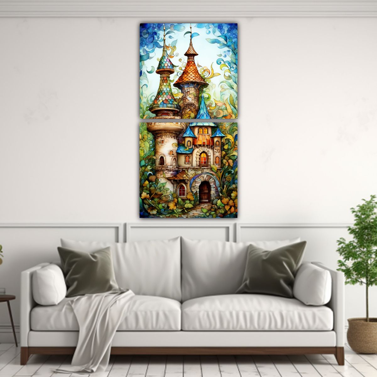 GENERICO - Cuadro De Dibujo De Un Castillo Medieval En 80x160 Cm